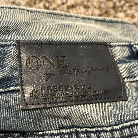 One X One Teaspoon Jeans 27 Blue Freebird Frayed Hems Mid Rise Double Waistband - Picture 12 of 14